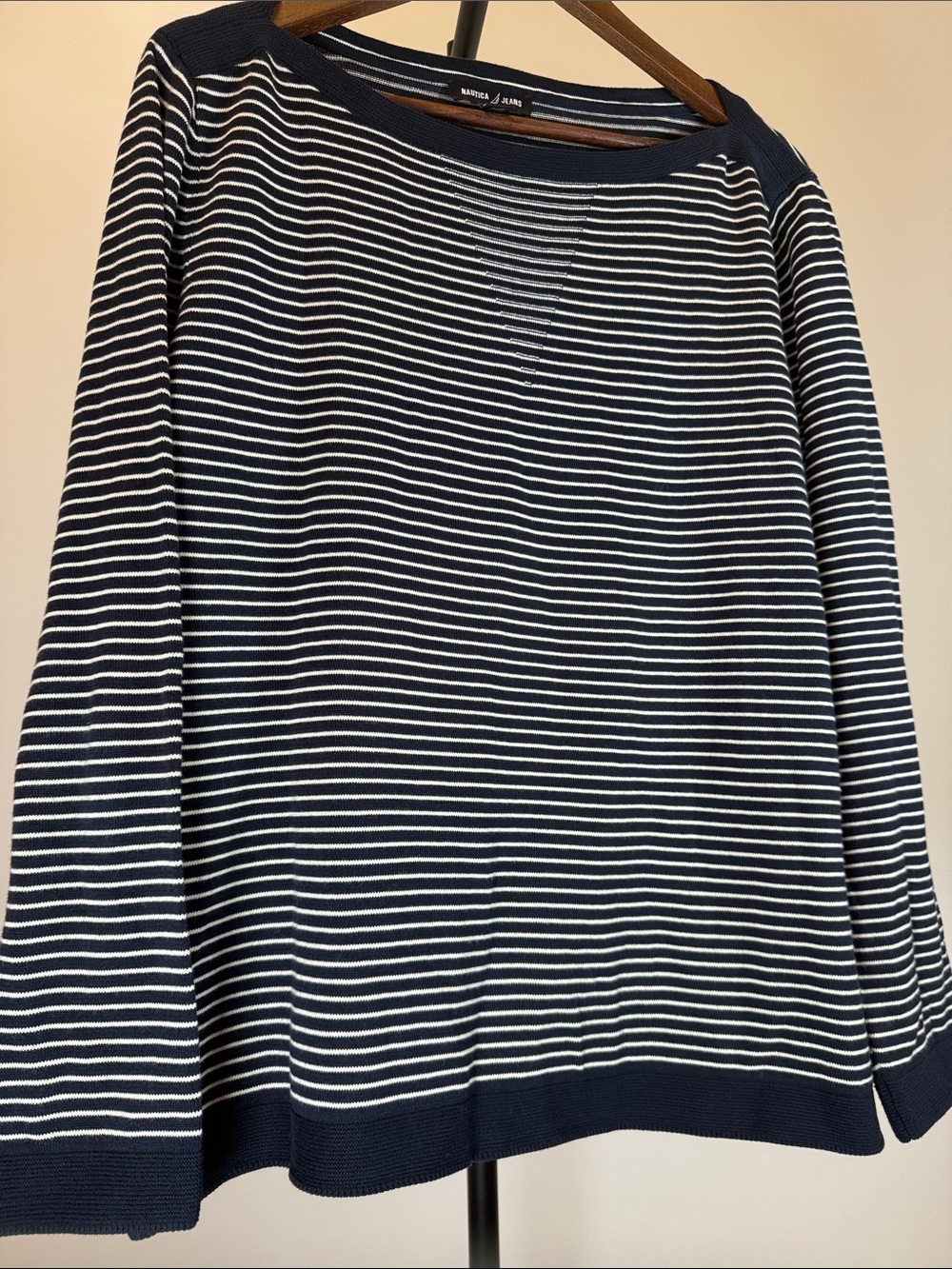 Nautica Navy and White Striped Boatneck Long-Sleeve Top. Size XL - Picture 4 of 11